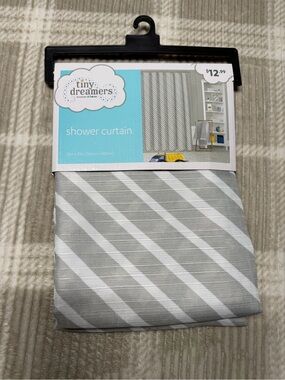 Dreamers Gray & White Diagonal Stripe Shower Curtain